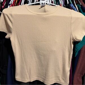 Old Navy Cream Ribbed Short Sleeve Tee